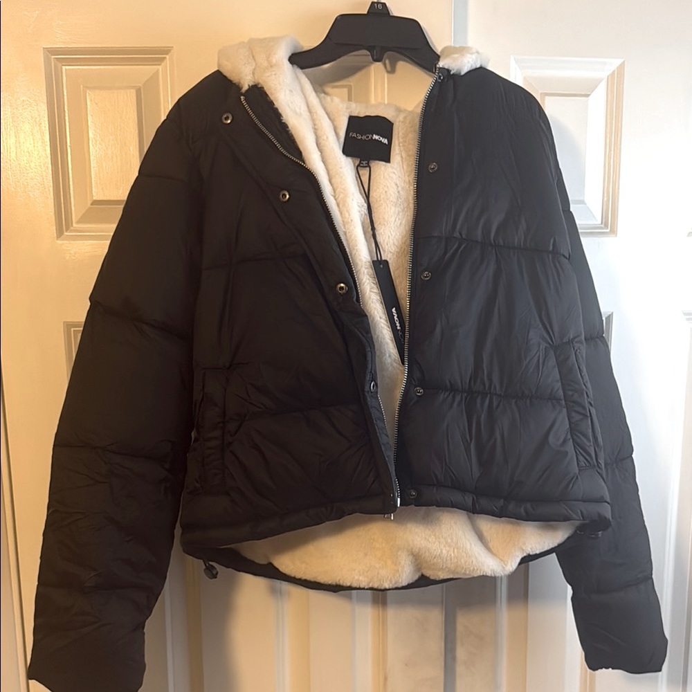 Cozied Up Black Puffer Jacket with Faux Fur Interior